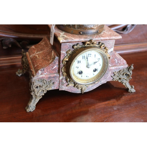 368 - Antique French bronzed spelter figural clock, titled 