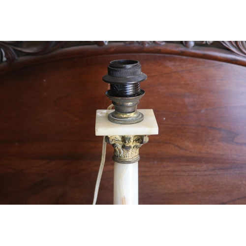 373 - Antique French onyx and brass oil lamp Corinthian column, with later electric light fitting to the t... 