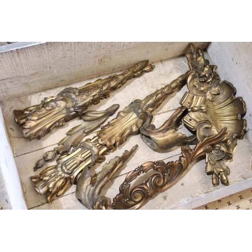 422 - Antique box, containing various antique French gilt bronze furniture mounts