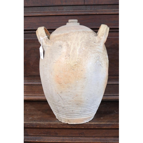 440 - Antique 19th century French pottery twin handled wine vessel, approx 35cm H x 28cm W