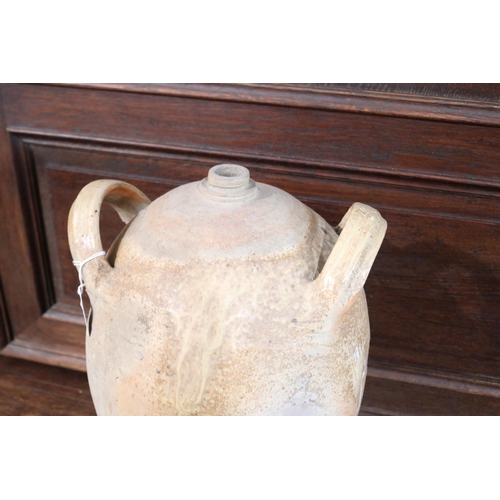 440 - Antique 19th century French pottery twin handled wine vessel, approx 35cm H x 28cm W