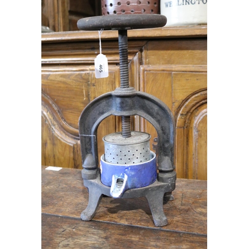 465 - Antique French iron and enamel duck press, approx 35cm H