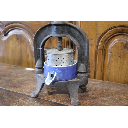 465 - Antique French iron and enamel duck press, approx 35cm H
