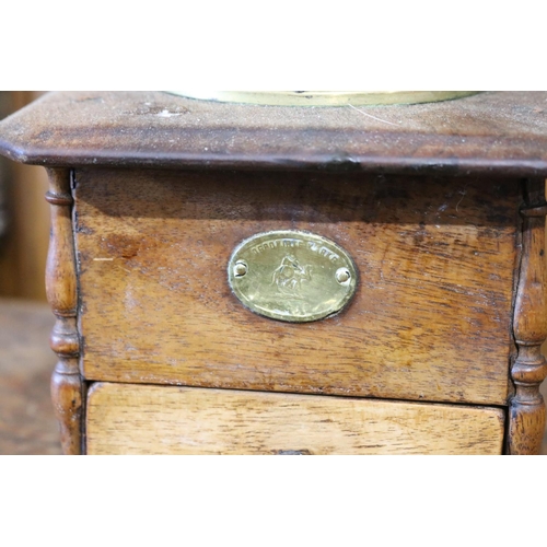 506 - Antique French wood & brass iron coffee grinder, approx 30cm H