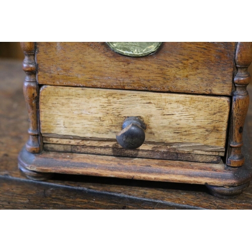 506 - Antique French wood & brass iron coffee grinder, approx 30cm H