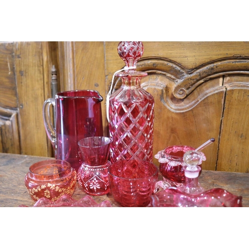 507 - Collection of antique and later ruby glass, approx 25cm H and shorter