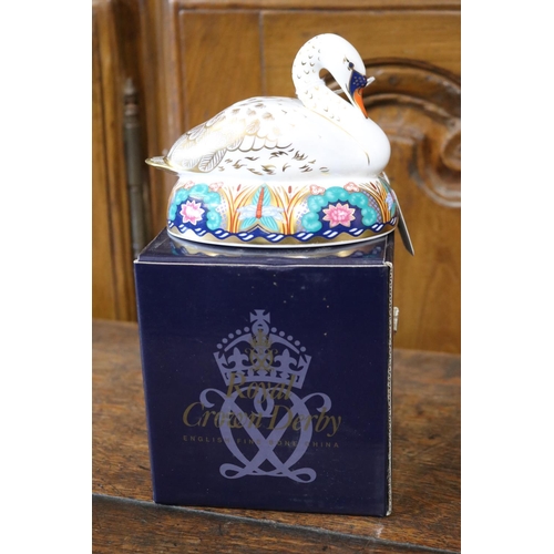 532 - Royal Crown Derby china Swan paper weight with box, approx 10cm H x 13cm W