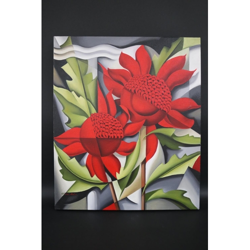 91 - Catherine Abel (1966-.) Australia, Waratah, New South Wales floral emblem, oil on canvas, number 1, ... 