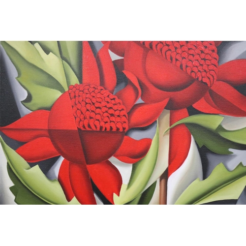 91 - Catherine Abel (1966-.) Australia, Waratah, New South Wales floral emblem, oil on canvas, number 1, ... 