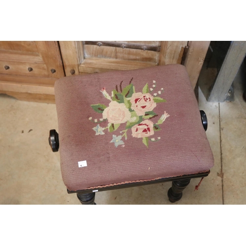 387 - Antique Late Victorian ebonized walnut turned leg adjustable piano stool. Stamped for Brooks & Co UK... 