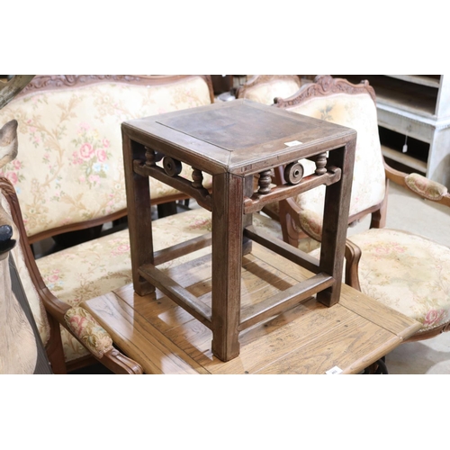 401 - Antique Chinese hardwood stool or low table, approx 49cm H x 41cm Sq