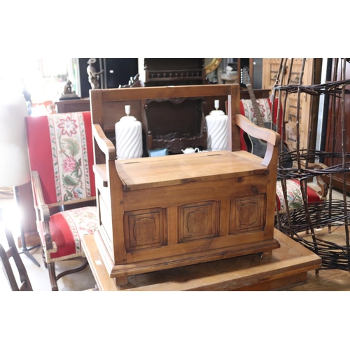 416 - French Cherrywood hall bench seat, lift up box compartment, approx 70cm W x 38cm D x 73cm H