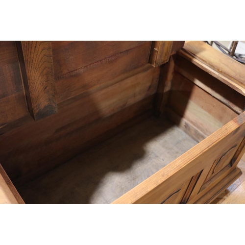 416 - French Cherrywood hall bench seat, lift up box compartment, approx 70cm W x 38cm D x 73cm H