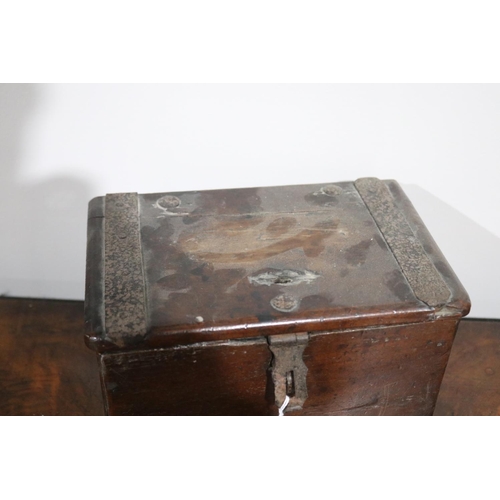 432 - Antique rustic small box, with iron hinges, approx 14cm H x 24cm W x 16cm D