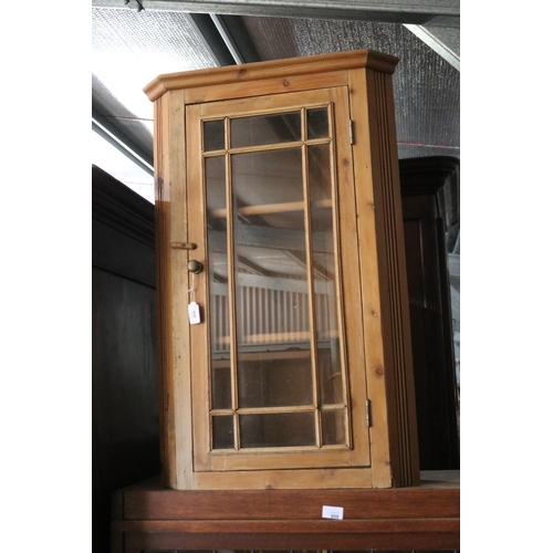 469 - Antique Pine glazed single door corner cabinet, approx 88cm H x 55cm W