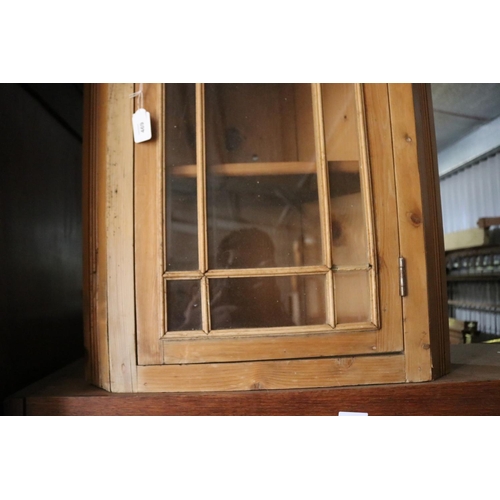469 - Antique Pine glazed single door corner cabinet, approx 88cm H x 55cm W