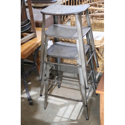 499 - Three metal stools, approx 66cm H each (3)