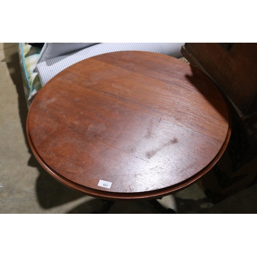 521 - English cast iron based circular wooden topped table, approx 74cm H x 75cm Dia