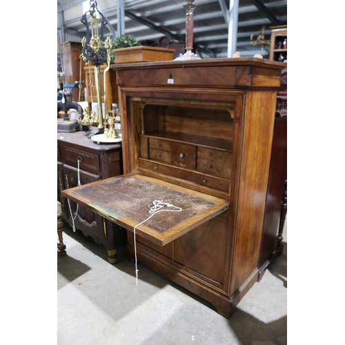 553 - Antique French walnut secretaire a battant, approx 96cm W x 39.5cm D x 140cm H