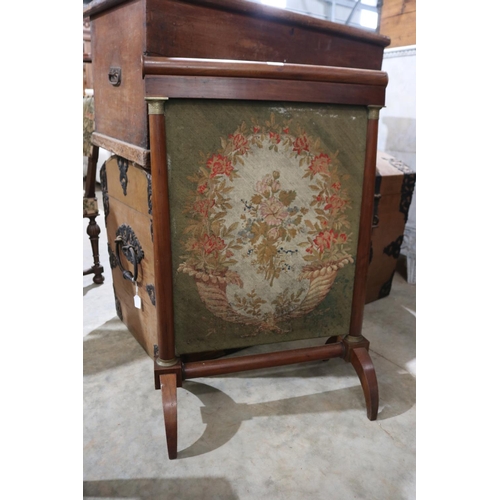 554 - Antique French walnut Empire tapestry fire screen, approx 62cm W x 94cm H