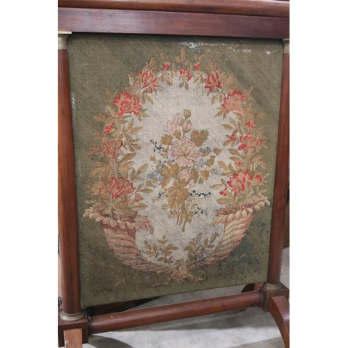 554 - Antique French walnut Empire tapestry fire screen, approx 62cm W x 94cm H