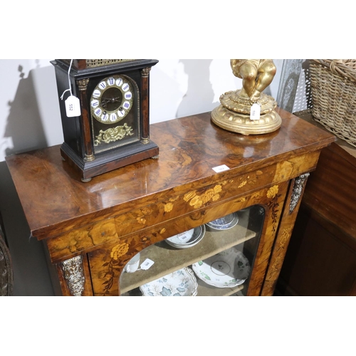 562 - Antique Victorian inlaid figured walnut pier cabinet, arched glazed single door, approx 86cm W x 31.... 