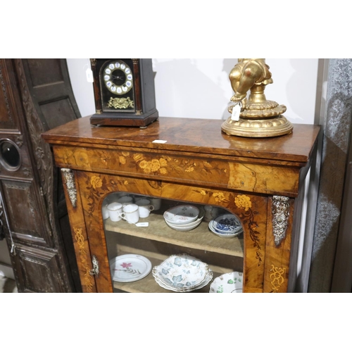 562 - Antique Victorian inlaid figured walnut pier cabinet, arched glazed single door, approx 86cm W x 31.... 