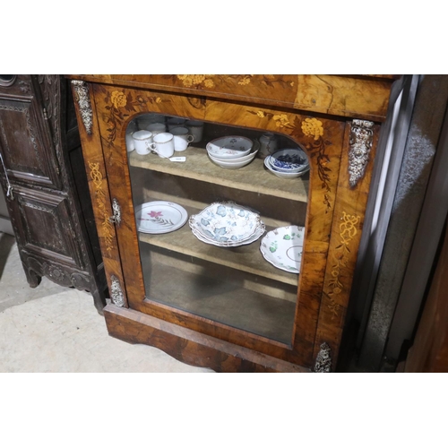 562 - Antique Victorian inlaid figured walnut pier cabinet, arched glazed single door, approx 86cm W x 31.... 