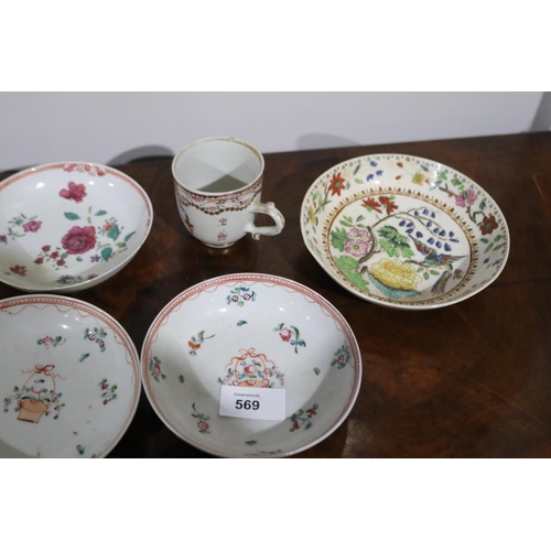 569 - Selection of 18th century porcelain to include early Worcester, teapot approx 9.5cm H