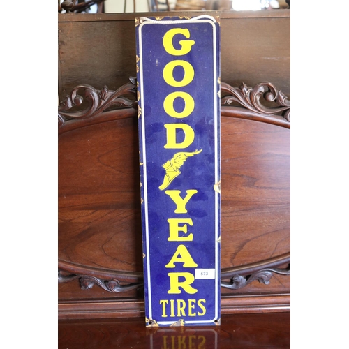 573 - Genuine antique Good Year Tires enamel strip sign, approx 60cm H x 15cm W