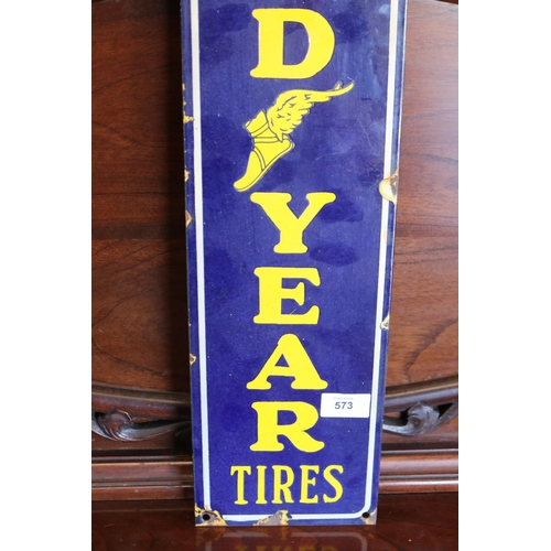 573 - Genuine antique Good Year Tires enamel strip sign, approx 60cm H x 15cm W