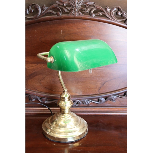 574 - Bankers style lamp, green glass shade, approx 36cm H