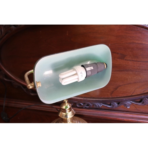 574 - Bankers style lamp, green glass shade, approx 36cm H