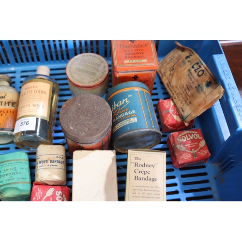 576 - Selection of vintage medical items, bottles, packaging etc see pics, approx 17cm H and shorter