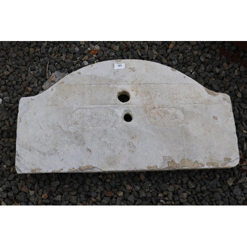 121 - Antique Turkish arched white marble water faucet splash back, approx 38cm H x 70cm W