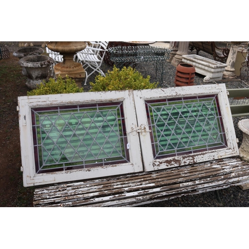 169 - Pair of leadlight windows, each approx 64cm H x 86cm W (2)