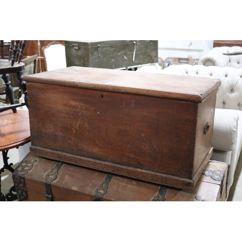 582 - Antique Australian cedar trunk, metal handles to the ends, approx 99cm W x 49cm D x 46cm H