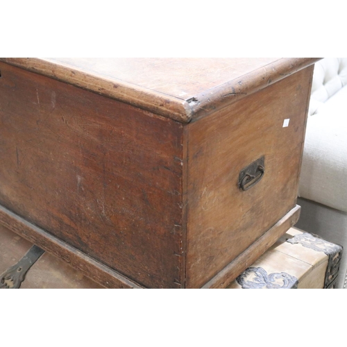 582 - Antique Australian cedar trunk, metal handles to the ends, approx 99cm W x 49cm D x 46cm H