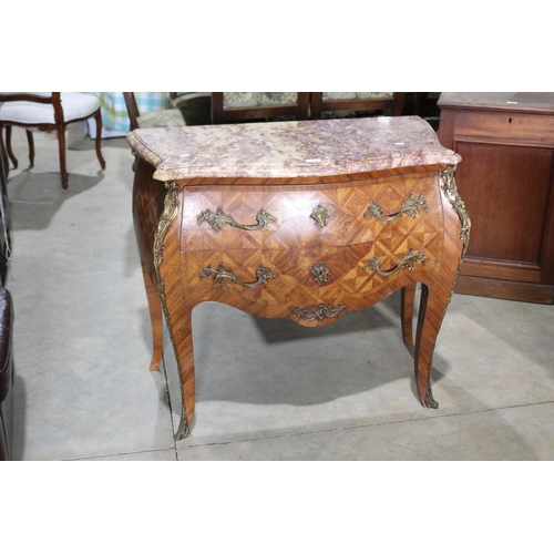 602 - Fine antique French marble topped parquetry two drawer commode, stamped under marble top approx 86cm... 