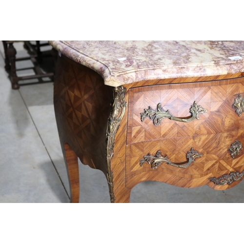 602 - Fine antique French marble topped parquetry two drawer commode, stamped under marble top approx 86cm... 