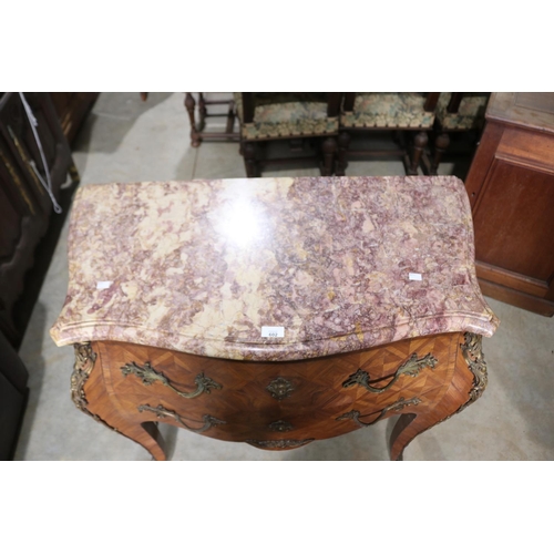 602 - Fine antique French marble topped parquetry two drawer commode, stamped under marble top approx 86cm... 