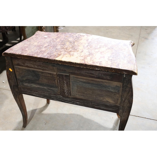 602 - Fine antique French marble topped parquetry two drawer commode, stamped under marble top approx 86cm... 