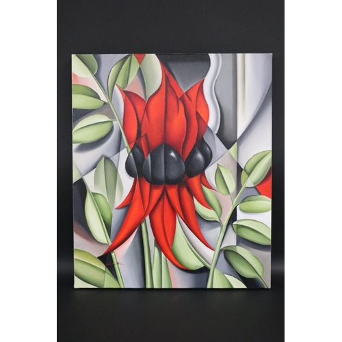 95 - Catherine Abel (1966-.) Australia, Sturt's Desert Pea, South Australian floral emblem, oil on canvas... 