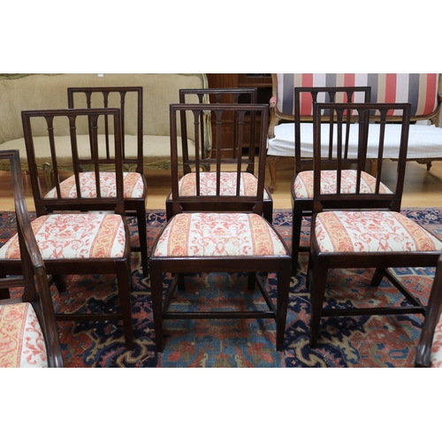 137 - Set of eight antique George III mahogany dining chairs, in the manner of Thomas Sheraton, each with ... 
