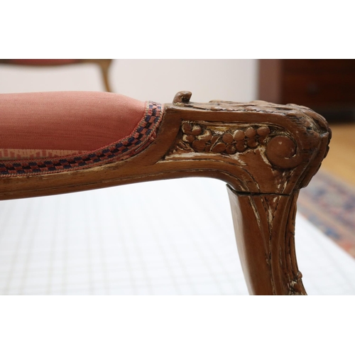 14 - Antique French Louis XV settee, carved frame, with linen slip, approx 157cm W