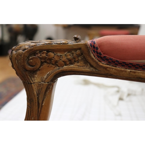 14 - Antique French Louis XV settee, carved frame, with linen slip, approx 157cm W