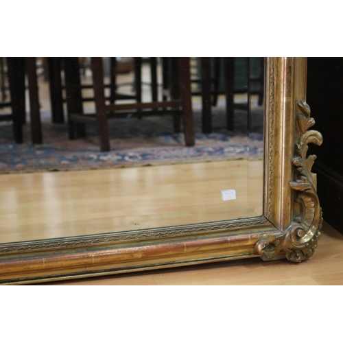 145 - Large fine antique French Louis XV style gilt gesso mirror with floral C scroll crest, approx 225cm ... 