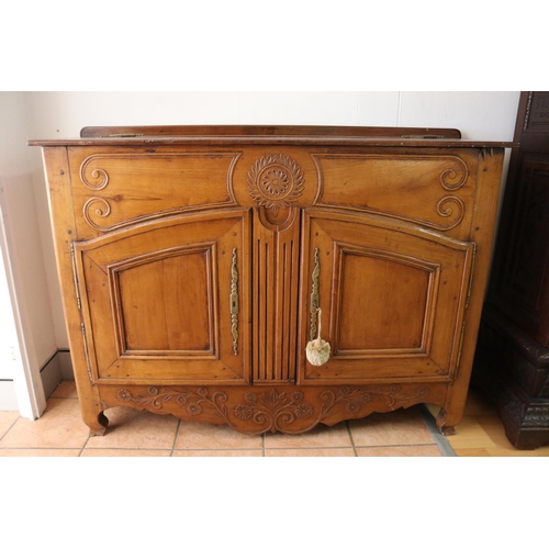 173 - Antique early 19th century French Provincial cherry wood buffet, with lift up top compartment, two r... 