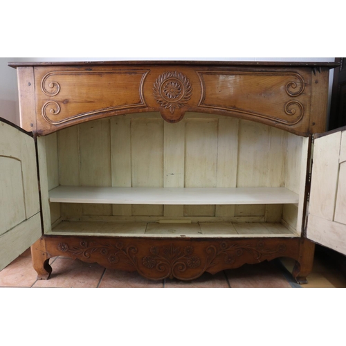 173 - Antique early 19th century French Provincial cherry wood buffet, with lift up top compartment, two r... 