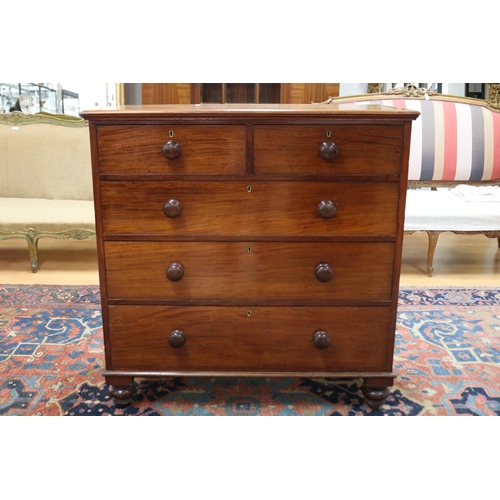 174 - Antique Australian cedar chest of five drawers, the drawers of tapering design, all standing on turn... 
